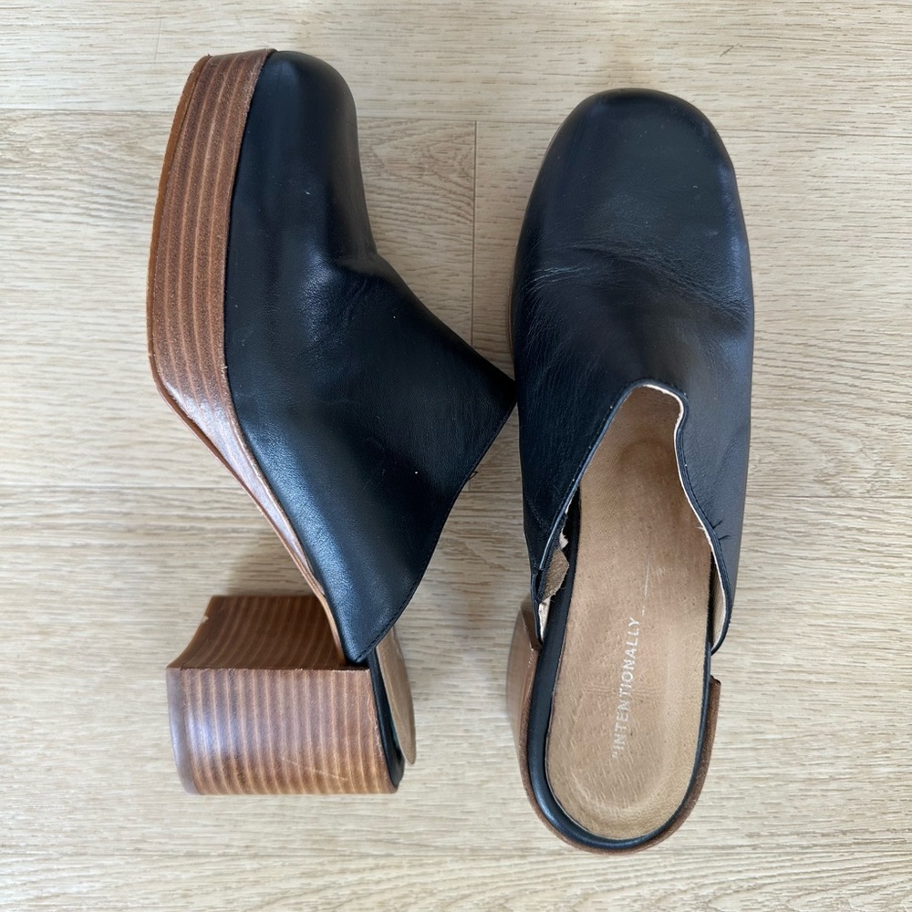 Black Leather Platform Mules